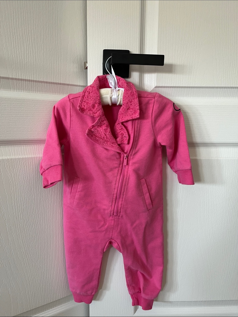 Calvin Klein Hot Pink Lace-Collar One-Piece Footie Romper